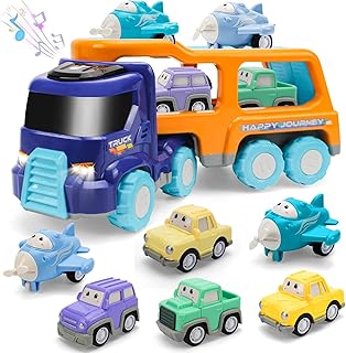 Truck Car Toys 7 Piece Set, Car Carrier Truck Toy with Lights and Sounds, Transport Truck Pull Back Vehicles Playset, Christmas Party Birthday Gifts for 3 4 5 6 Years Old Toddlers Boys Girls