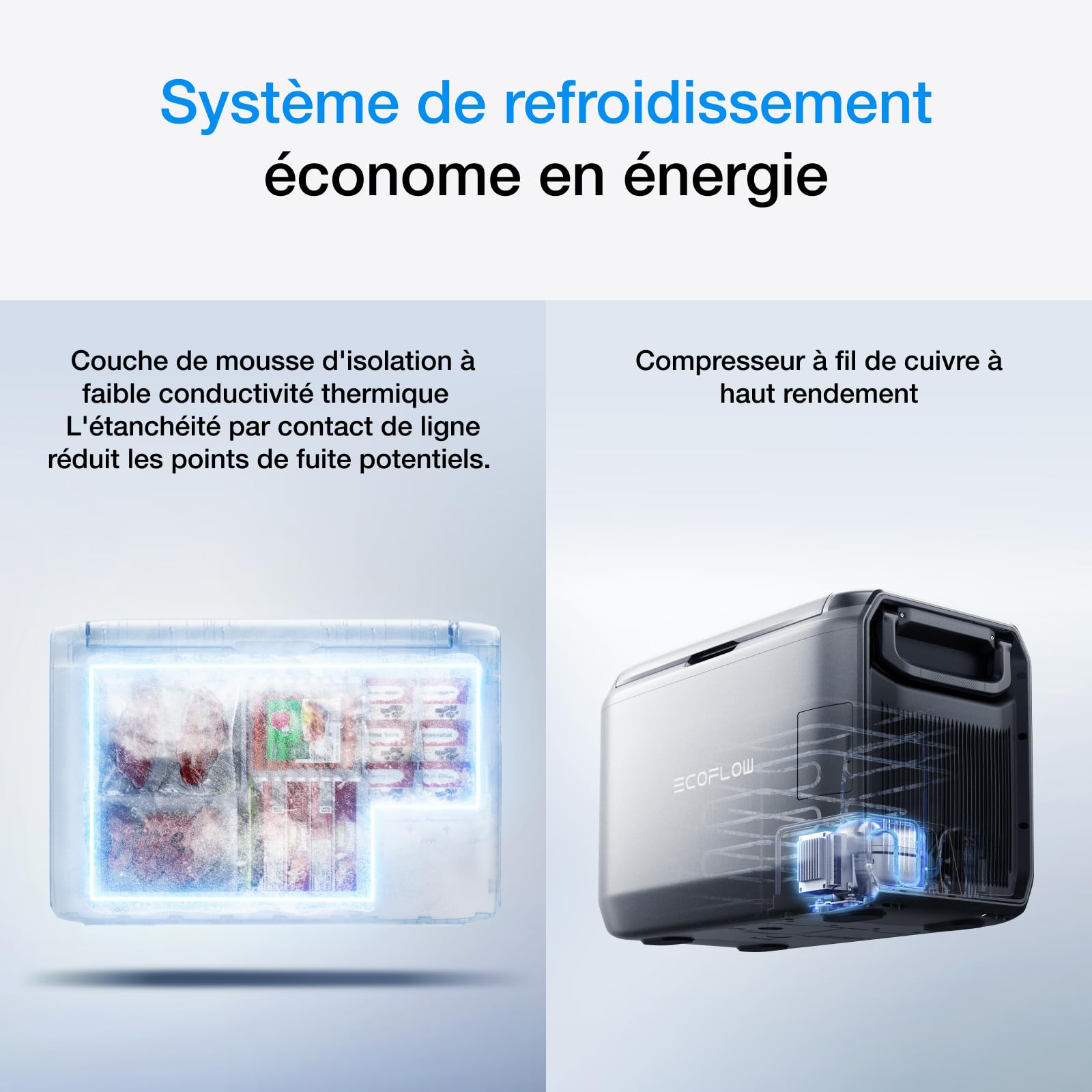 EF ECOFLOW GLACIER Classic 45L réfrigérateur congélateur portable avec batterie de 298 Wh, glacière 2 zone pour voiture, refroidissement autonome 39 h, pour camping, voyages, pêche et hors réseau
