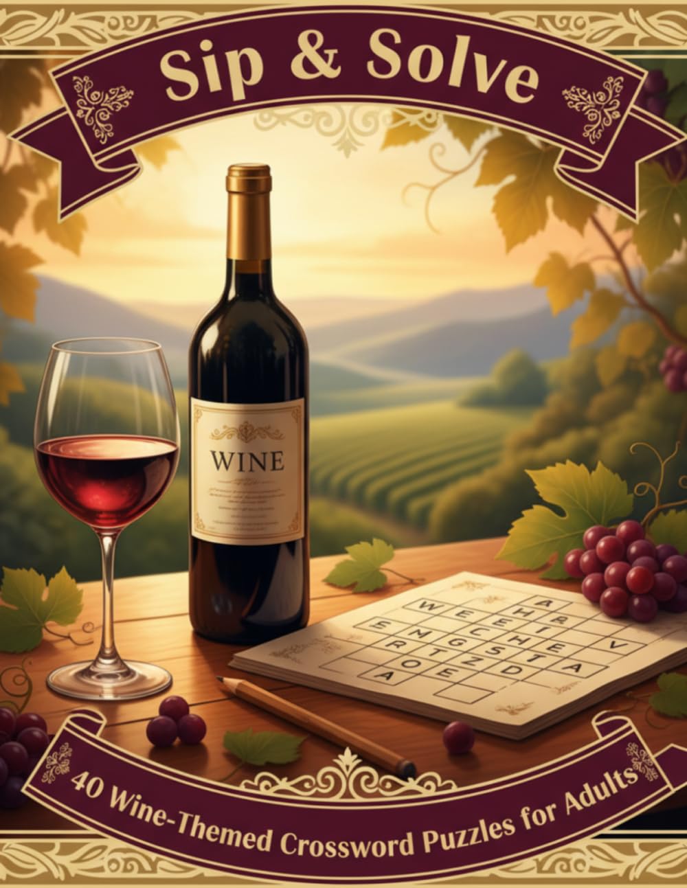 Sip & Solve: 40 Wine-Themed Crossword Puzzles for Adults – Relax, Unwind, and Challenge Your Brain