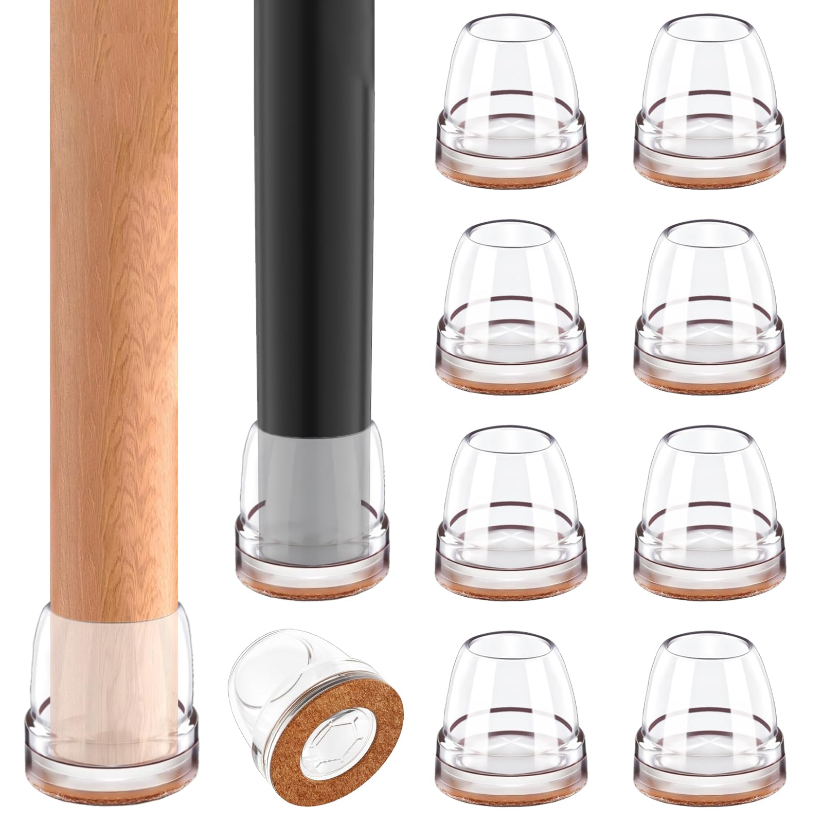 Clear Small Chair Leg Floor Protectors for Hardwood Floors, Upgraded Chair Leg Caps with Felt, 16 Pcs Furniture Leg Feet Covers Protect Floors from