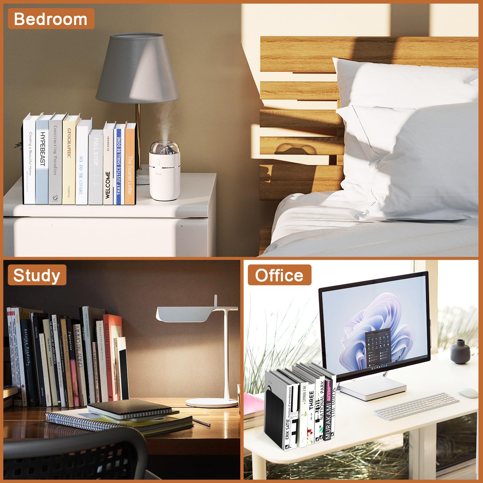 6 pezzi Reggilibri in metallo,Fermalibri in Metallo,21 * 13.5 * 9cm,Mit 2 Magneten und Haftnotizen,per Scuola, Ufficio e Casa