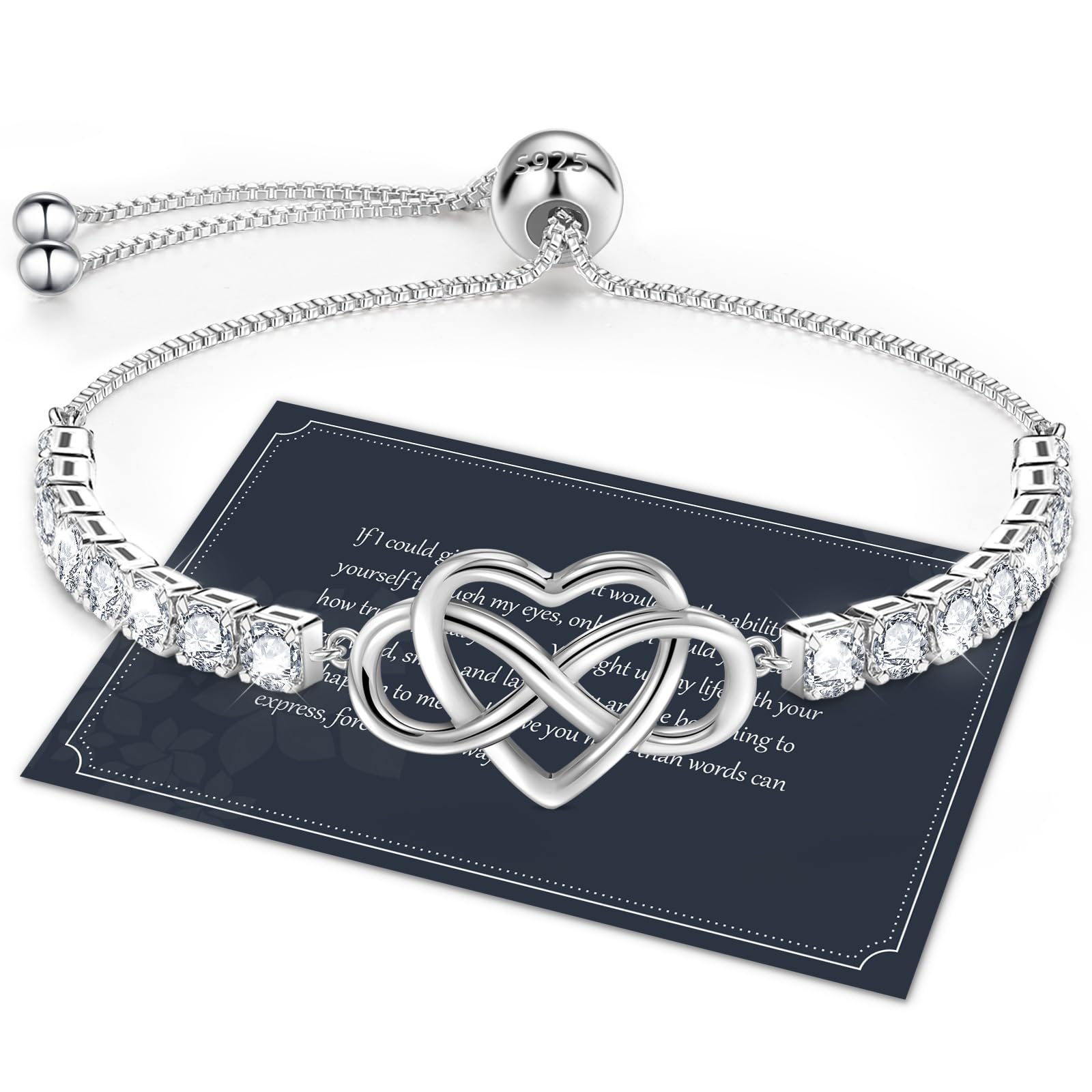 J.Fée Infinity Heart Bracelets for Women with 5A Cubic Zirconia, 925 Silver Bracelets for Women Adjustable Womens Bracelet Jewelry for Wife Girlfriend