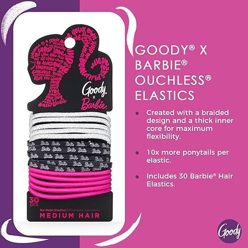 Miniatura 2 de Goody x Barbie Ouchless - Lazo elástico para el cabello, 30 unidades, para todo tipo de cabello, accesorios para el cabello para niñas