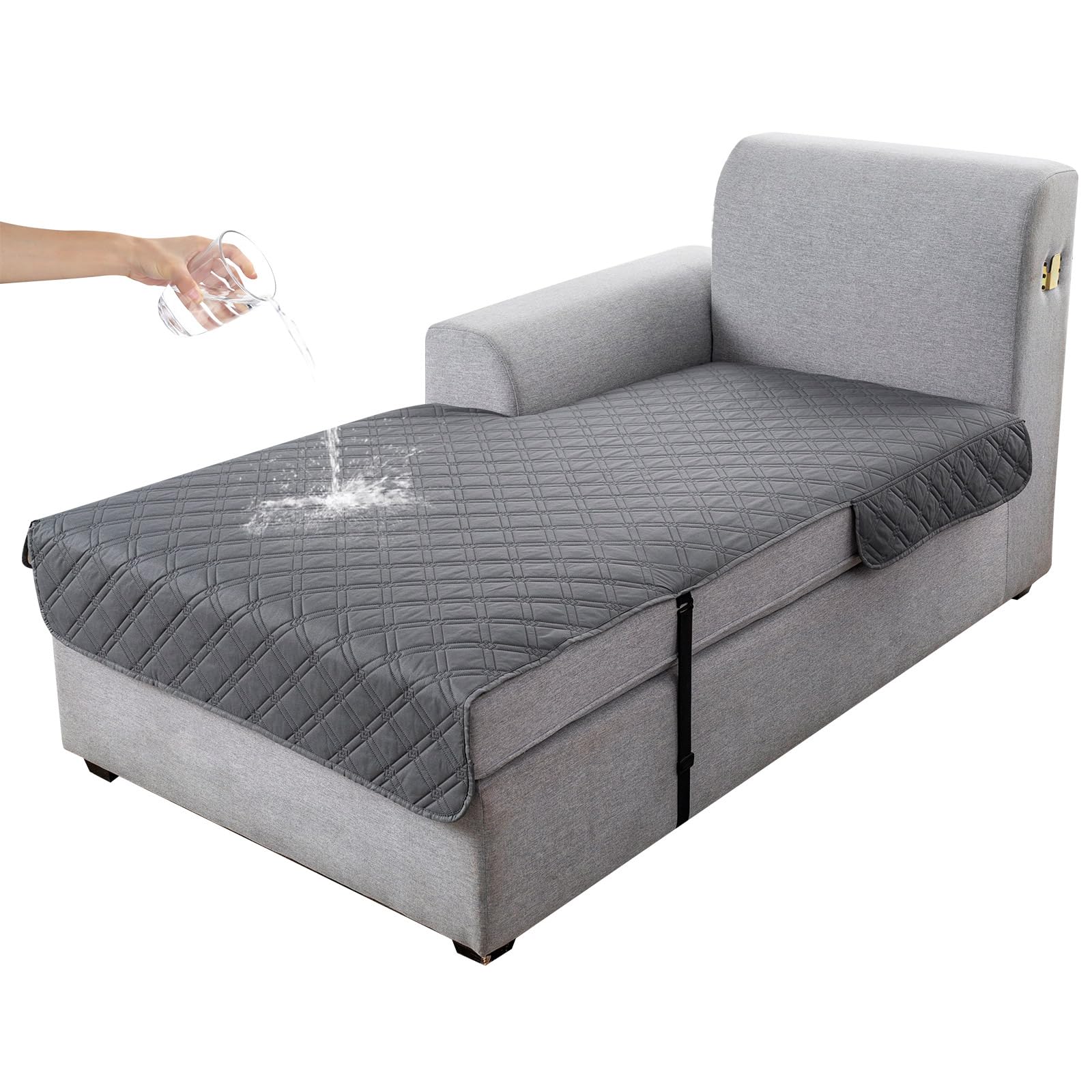 Genina L Shape Couch Cover, Sectional Couch Chaise Covers, Waterproof Washable Sofa Covers for Left L Shape Chaise Lounge, Anti-Slip Sofa Slipcovers for Dogs Cats Pet Friendly(Dark Grey)