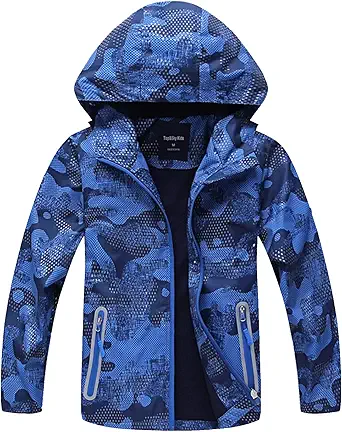 SHIBASHAN Boys Girls Waterproof Jackets, Windbreaker Rain Coats for children, Lightweight Windproof Outdoor Raincoat kids