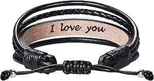 Leather Bracelets for Men Women Inspirational Gifts for Him Her Handmade Black Braided Motivational Birthday Gift for Boyfriend Husband Dad Anniversary Christmas Mens Stocking Stuffers