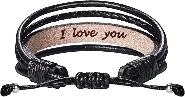 Leather Bracelets for Men Women Inspirational Gifts for Him Her Handmade Black Braided Motivational Birthday Gift for Boyfriend Husband Dad Anniversary Christmas Mens Stocking Stuffers
