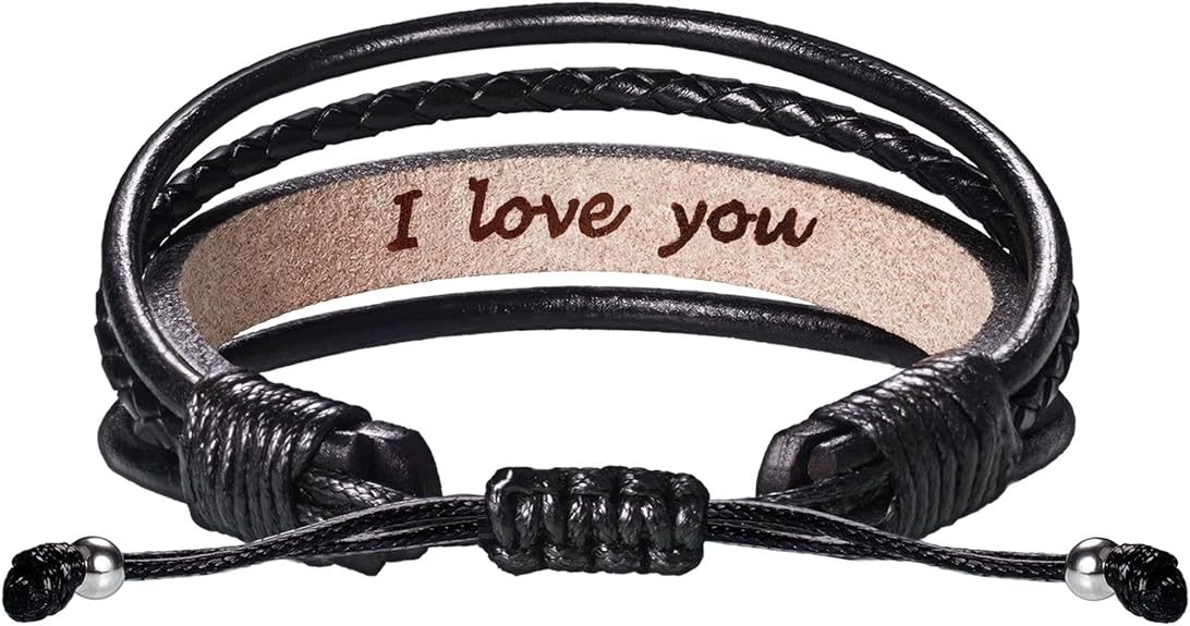 Leather Bracelets for Men Women Inspirational Gifts for Him Her Handmade Black Braided Motivational Birthday Gift for Boyfriend Husband Dad Anniversary Christmas Mens Stocking Stuffers