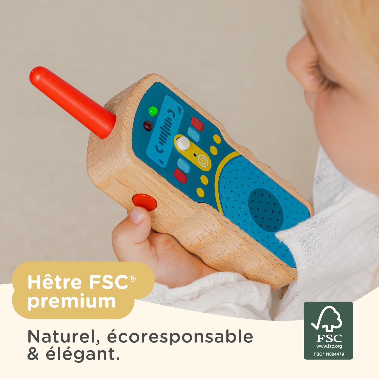Nene Toys Talkie-Walkies en Bois pour Enfants – Vrais 2-Voies, portée 500 m – Push-to-Talk, Un Seul Canal – Hêtre FSC®, sûr & Durable – Jeu intérieur/extérieur – Cadeau 2–8 Ans