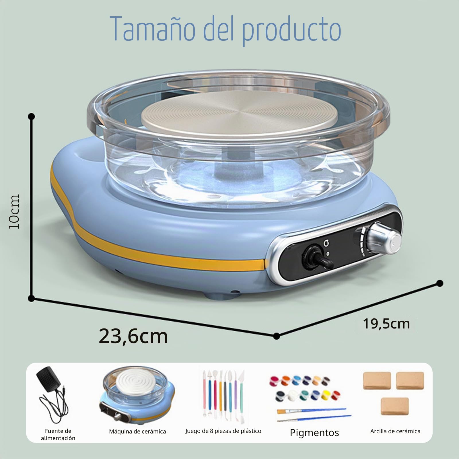 Máquina eléctrica de cerámica de 12 cm con velocidad continua, rueda de alfarero de 0 a 200 rpm, máquina de cerámica con 8 accesorios, juego de manualidades para cursos de cerámica DIY