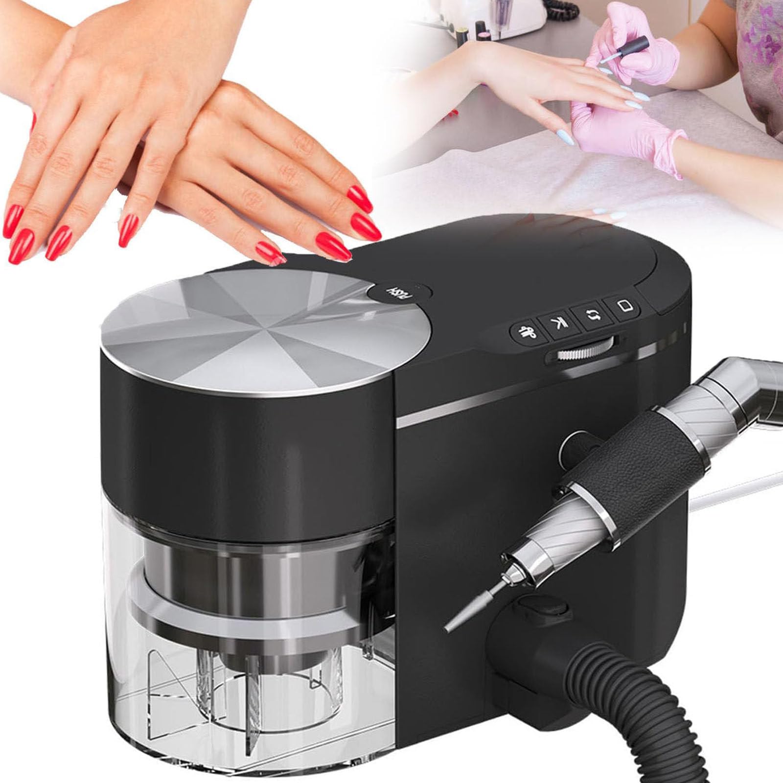 Taladro de uñas y colector de polvo 2 en 1, portátil con bajo ruido, succión ajustable, ideal para manicura