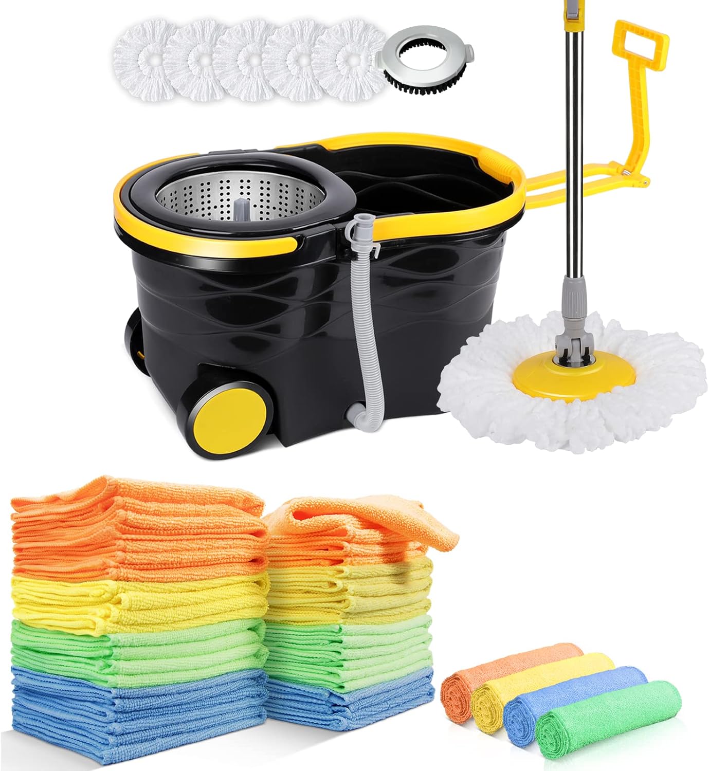 Masthome Spin Mop and Bucket Set & 24 Pack Microfiber