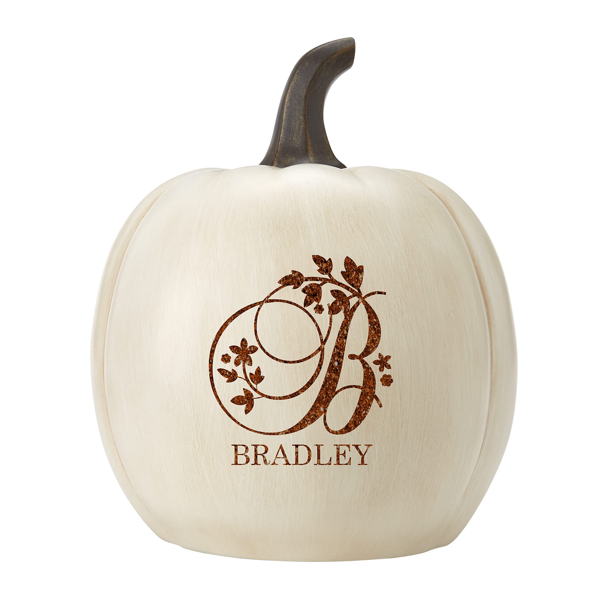 Let's Make Memories Personalized Pumpkin for Halloween - Custom Jack O Lantern with Your Name - Fall Decor - Light Up Pumpkin for Indoor/Outdoor Use - Floral Name and Monogram - Large - Cream