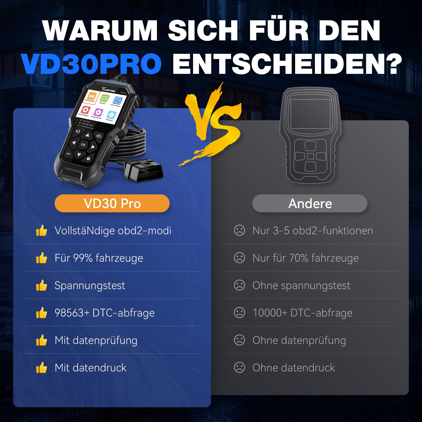 VDIAGTOOL VD30 Pro OBD2 Diagnosegerät, Diagnosegerät Auto für OBD Fahrzeuge, EOBD Motor Auto Auslesegerät Mit OBDII Funktionen, Kfz OBD-Scanner Adapter Werkzeuge, Fehlerauslesegerät für Alle ODB2 Kfz