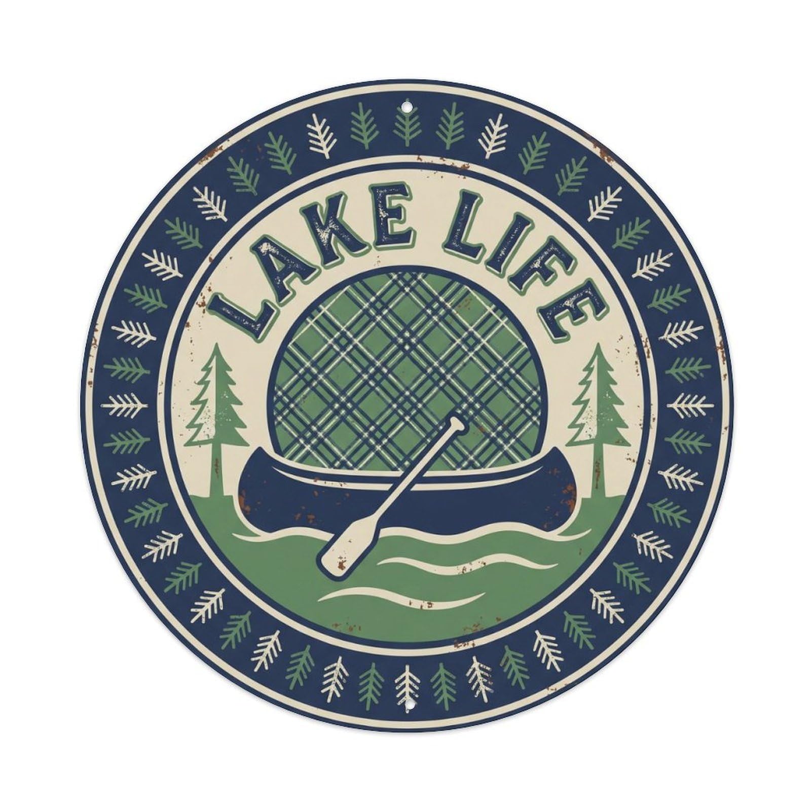 Yrnq Vintage Style Lake Life Nostalgic Indoor Ornament Retro Slogans Vintage Metal Tin Sign Plaque Wall Decor For Cafe, Club, Garden Round Metal Poster 8X8inch