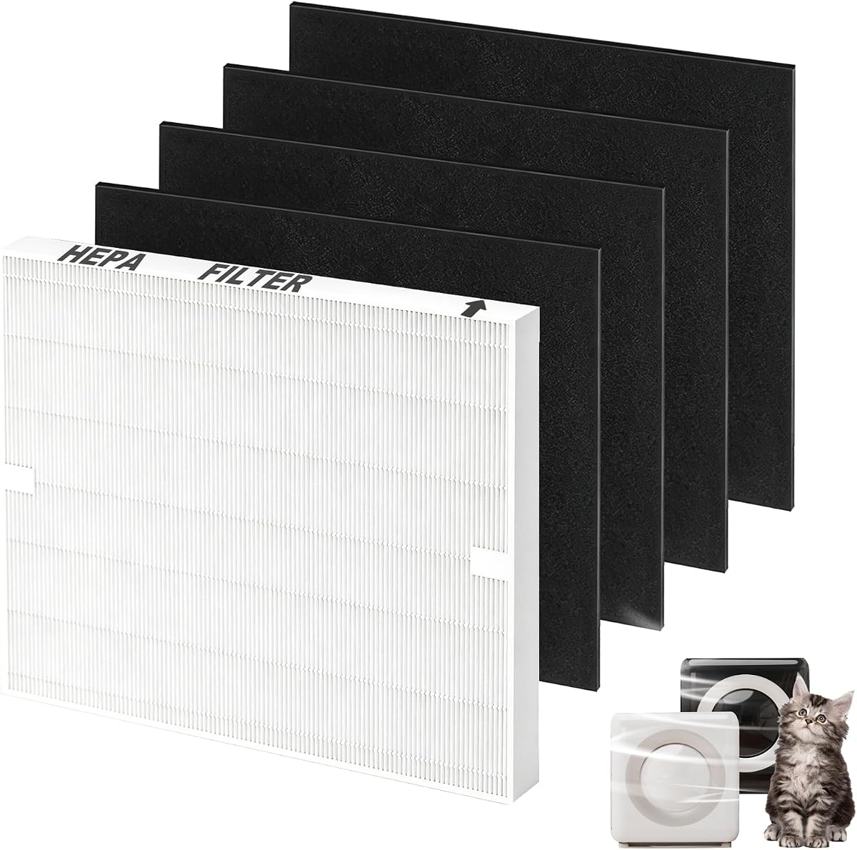AP-1512HH Filter Compatible with Coway Airmega AP-1512HH and 200M Air Purifier, AP-1512HH-FP, AP-1518R, AP-1519P, Compared to Part # 3304899, 1 True HEPA + 4 Carbon Filters