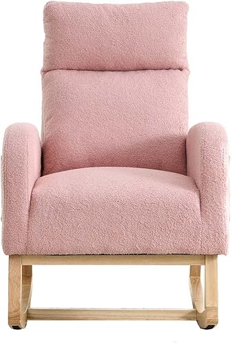 Miniatura 1 de Mecedora tapizada con respaldo alto, asiento acolchado con respaldo alto, mecedora con bolsillo de almacenamiento lateral, cómoda silla auxiliar