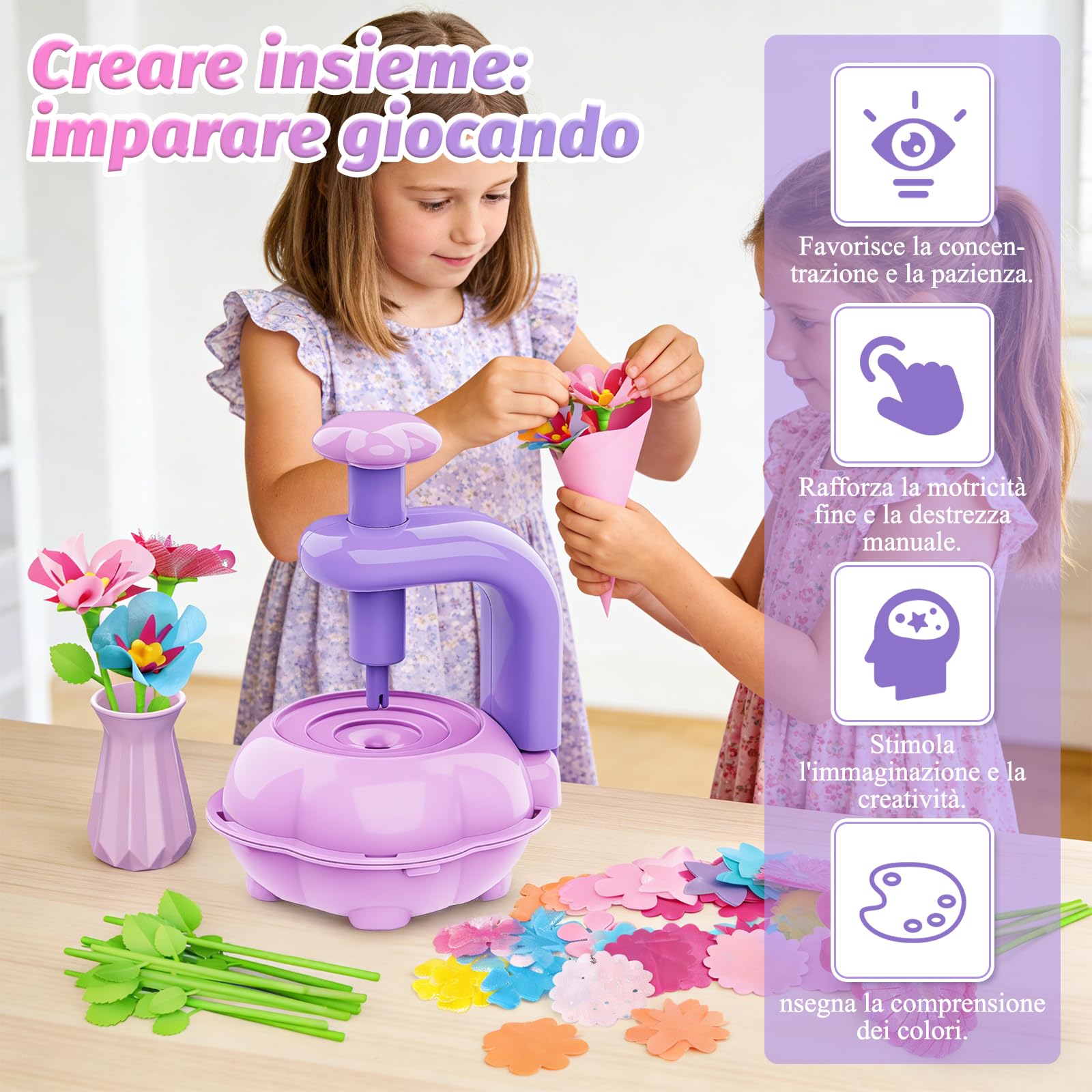 wittsyer Laboratorio dei Fiori, Kit Lavoretti Creativi per Bambini con Macchina per la Produzione di Fiori, Regalo Giochi Creativi per Bambina 4 5 6 7 8+ Anni