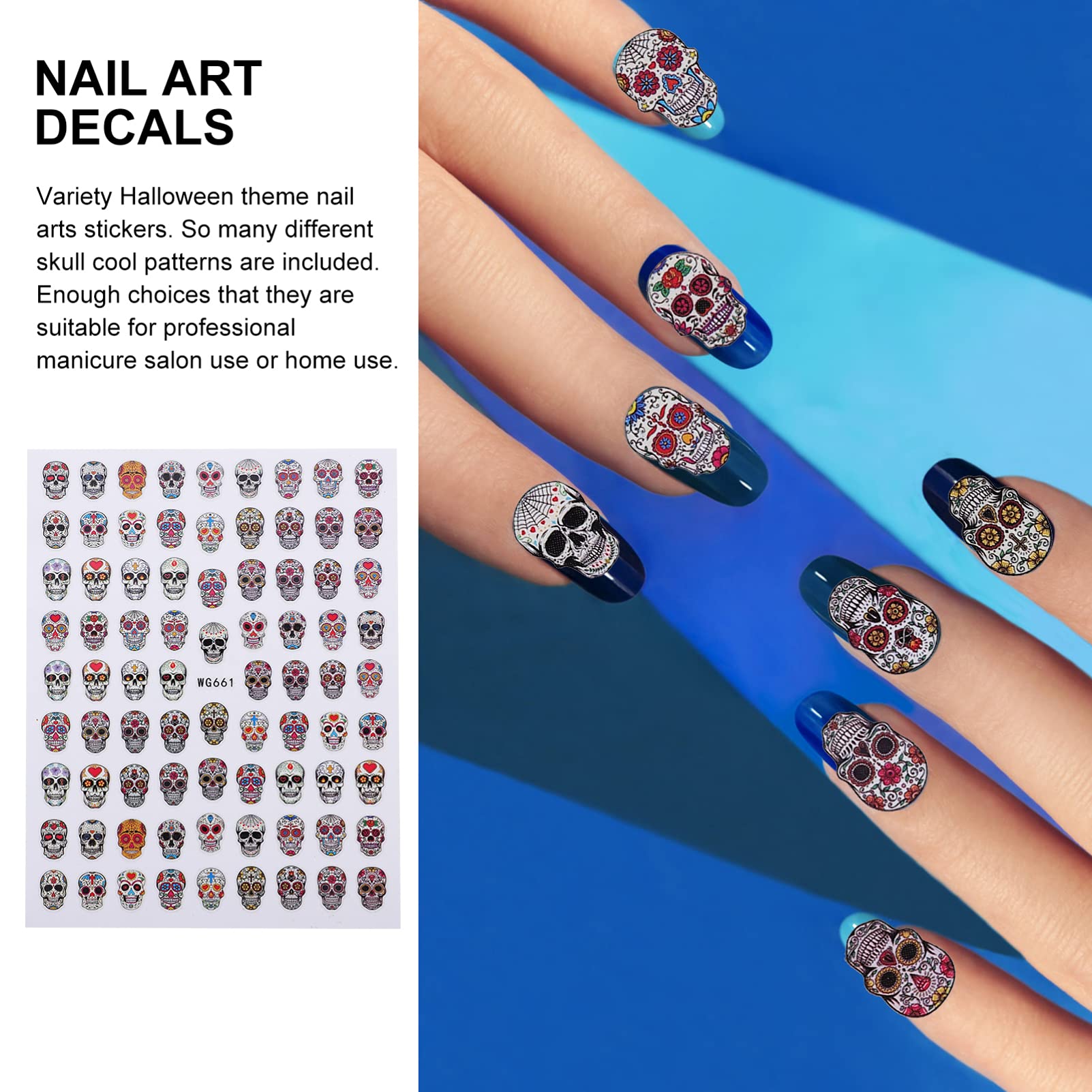 Healvian Pegatinas De Uñas De Halloween De Calcomanías De Esqueletos Y Stickers Autoadhesivos Para Decoración De Manicura Para Casa Y Salones De 10 Hojas*4