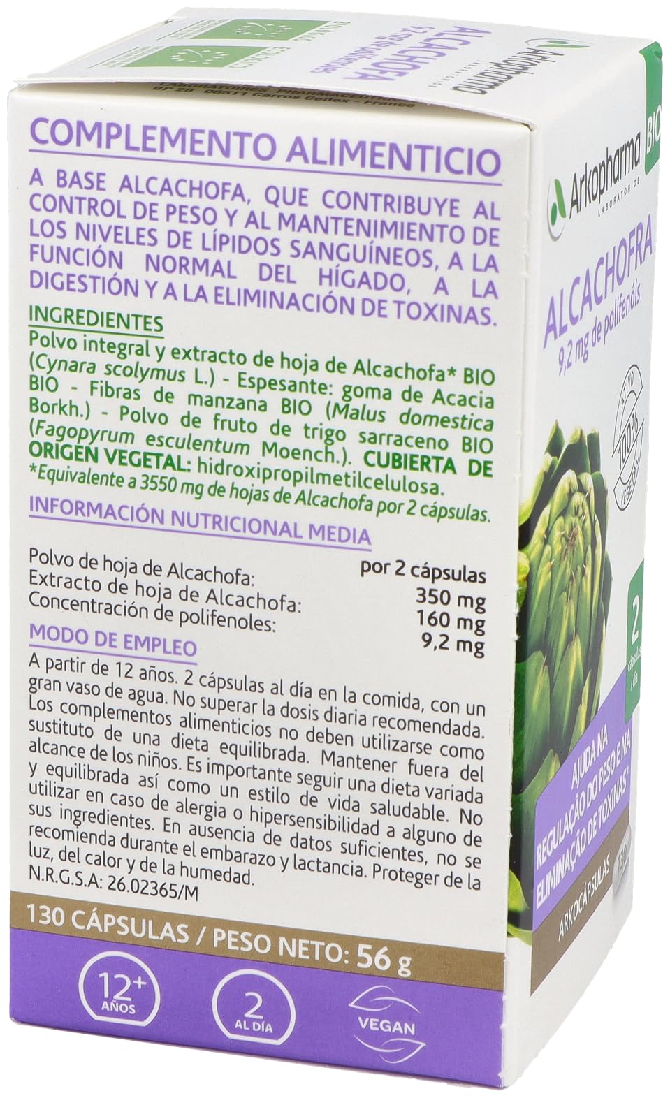 Arkopharma ALCACHOFA 130 Arkocapsulas. BIO--65 dias
