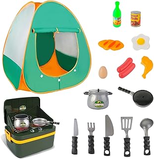 deAO Tente Pop up avec Un kit de Survie avec Petit Four transportables et Bien Plus d’Accessoires - Superbe kit de Jeu d’intérieur comme d’extérieur, idéal pour Les explorateurs/ exploratrices.