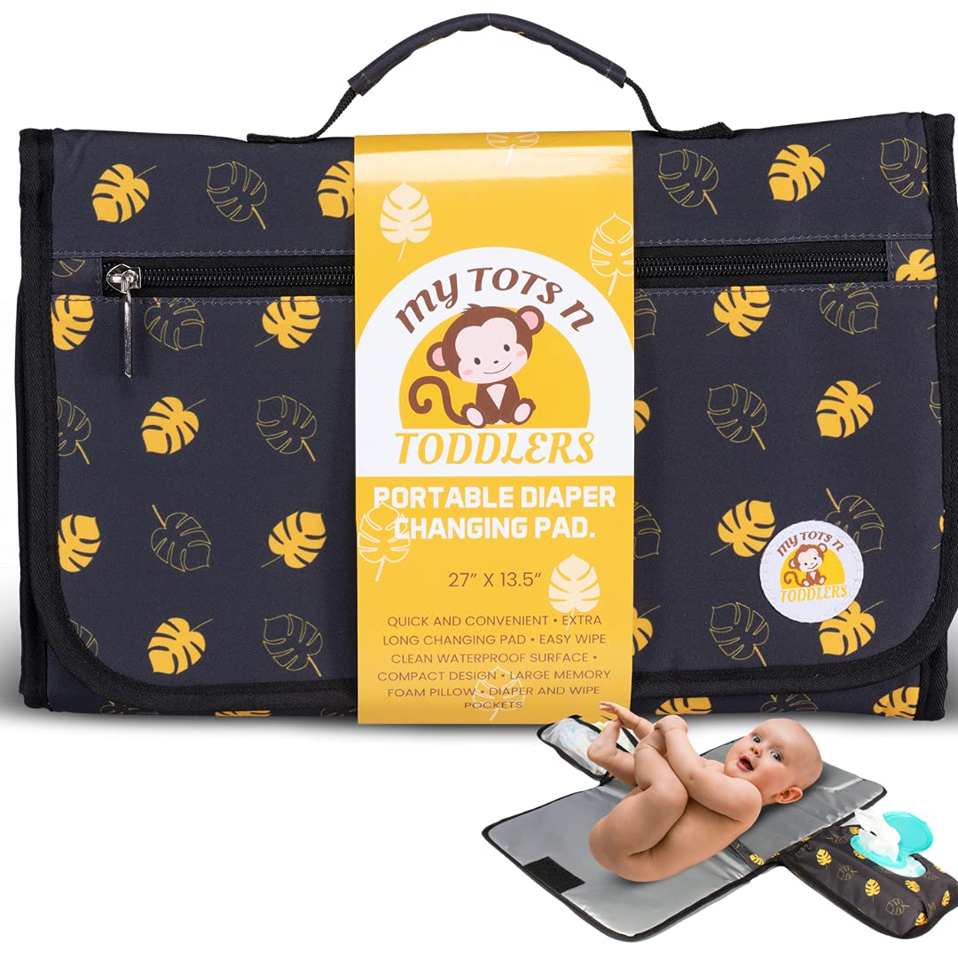 My Tots N Toddlers Extra Long Portable Changing Pad- Compact Baby Changing Pad- Insulated Waterproof Baby Changing Mat with Memory Foam Head Pillow-Easy to Clean-Quick Convenient Travel Changing Pad