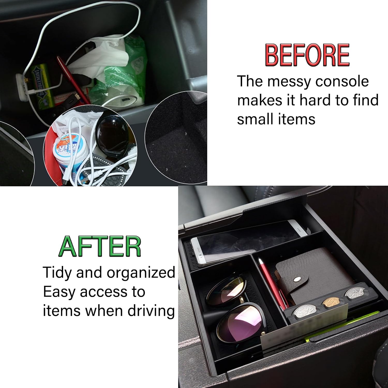 Compatible with Toyota Tundra Accessories Center Console Tray Organizer for Tundra 2007-2020 2021 Armrest Box Secondary Storage Tray Coin Container (Full Console w/Bucket Seats ONLY)