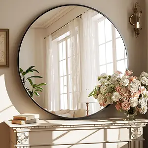 XRAMFY 40 Inch Round Mirror - Modern Black Wall Decor for Bathroom, Entryway, Living Room