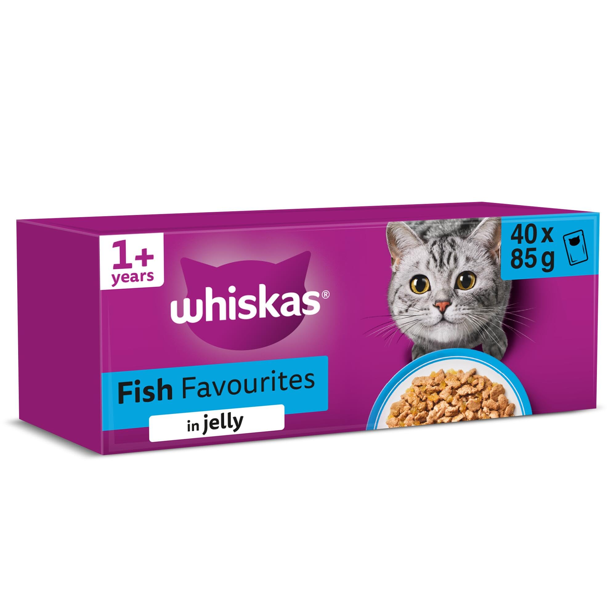 – 1+- Adult Wet Cat Food Pouches - 40 x 85 g - Fish in Jelly - Bulk Cat Food Megapack - 40 Pouches