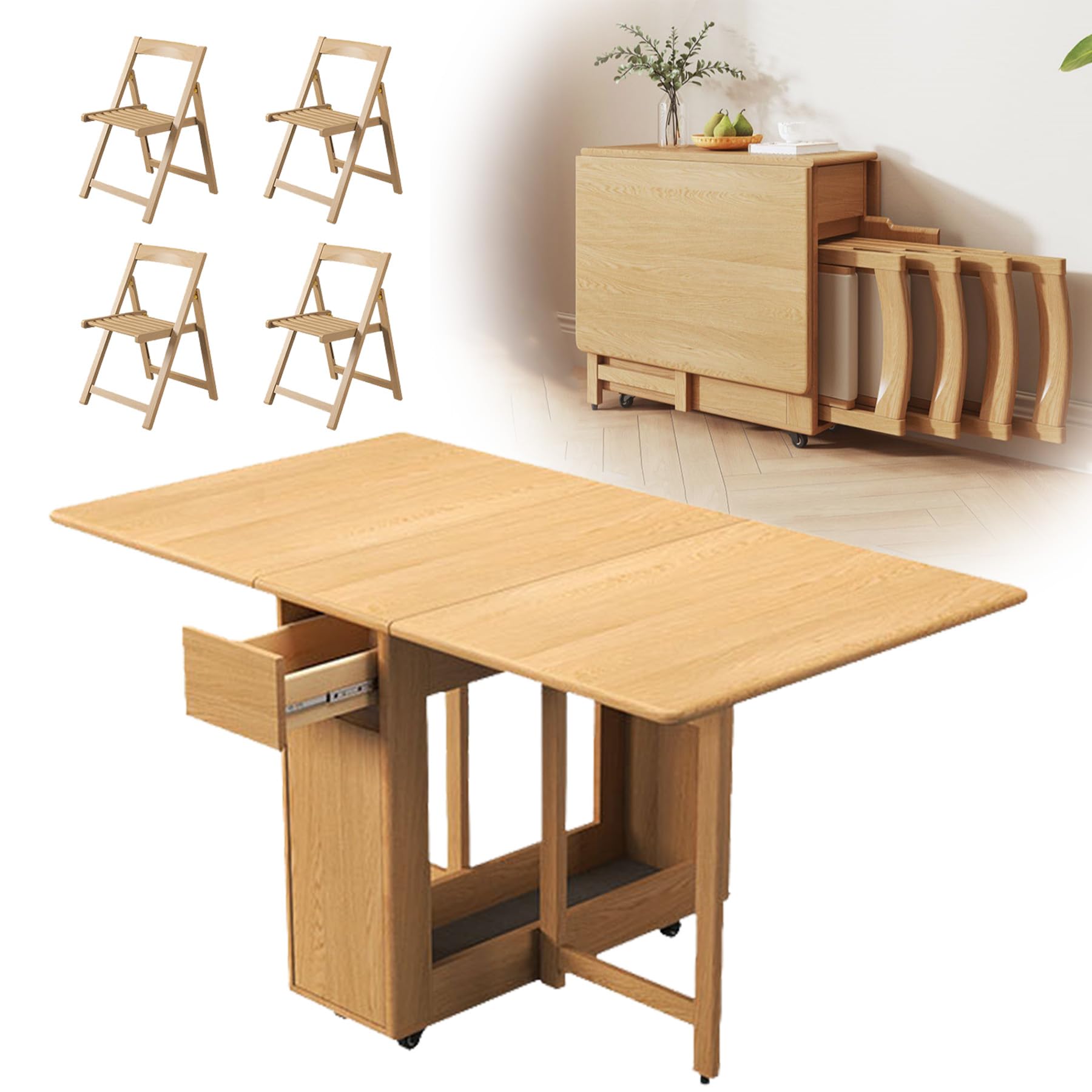 WAQ × DOORS　FOLDING WOOD TABLE ZLGONRL Folding Craft Table Wood Foldable Dining Table with