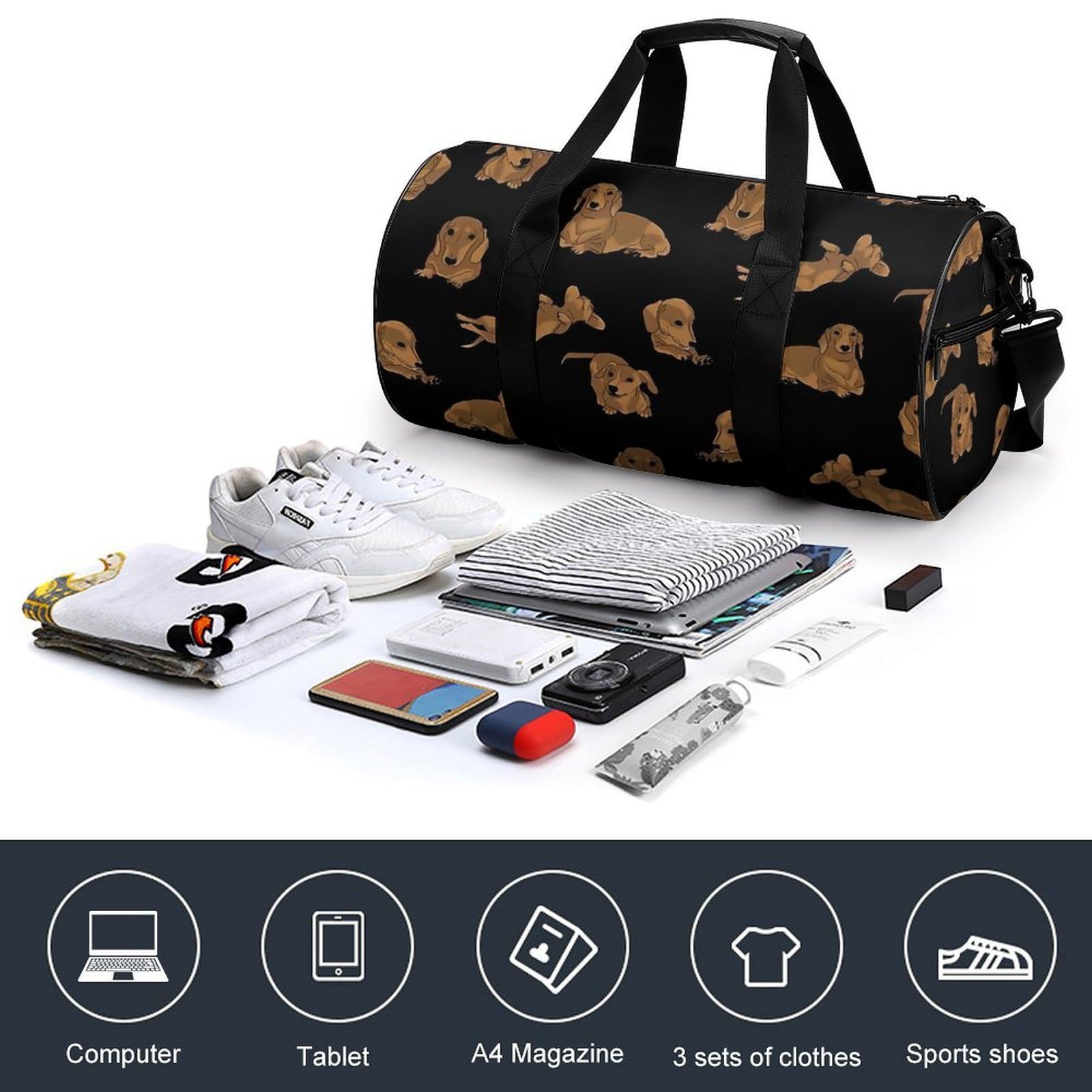 特大　ボストンバッグ　犬　ドッグ　大きめバッグ　2way Amazon.co.jp: スポーツバッグ ダックスフント 犬柄 ボストン