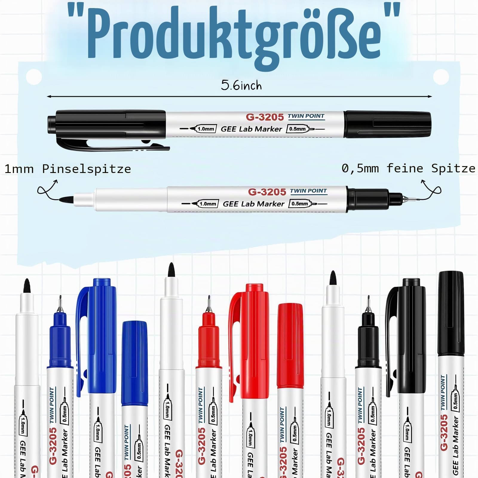 Alkoholbeständige Labormarker, schwarzer Doppelkopf-Permanent-Stift mit 0,5 mm und 1,0 mm Spitze, entworfen für Industrie, Labor und Krankenhaus, 5 Stück