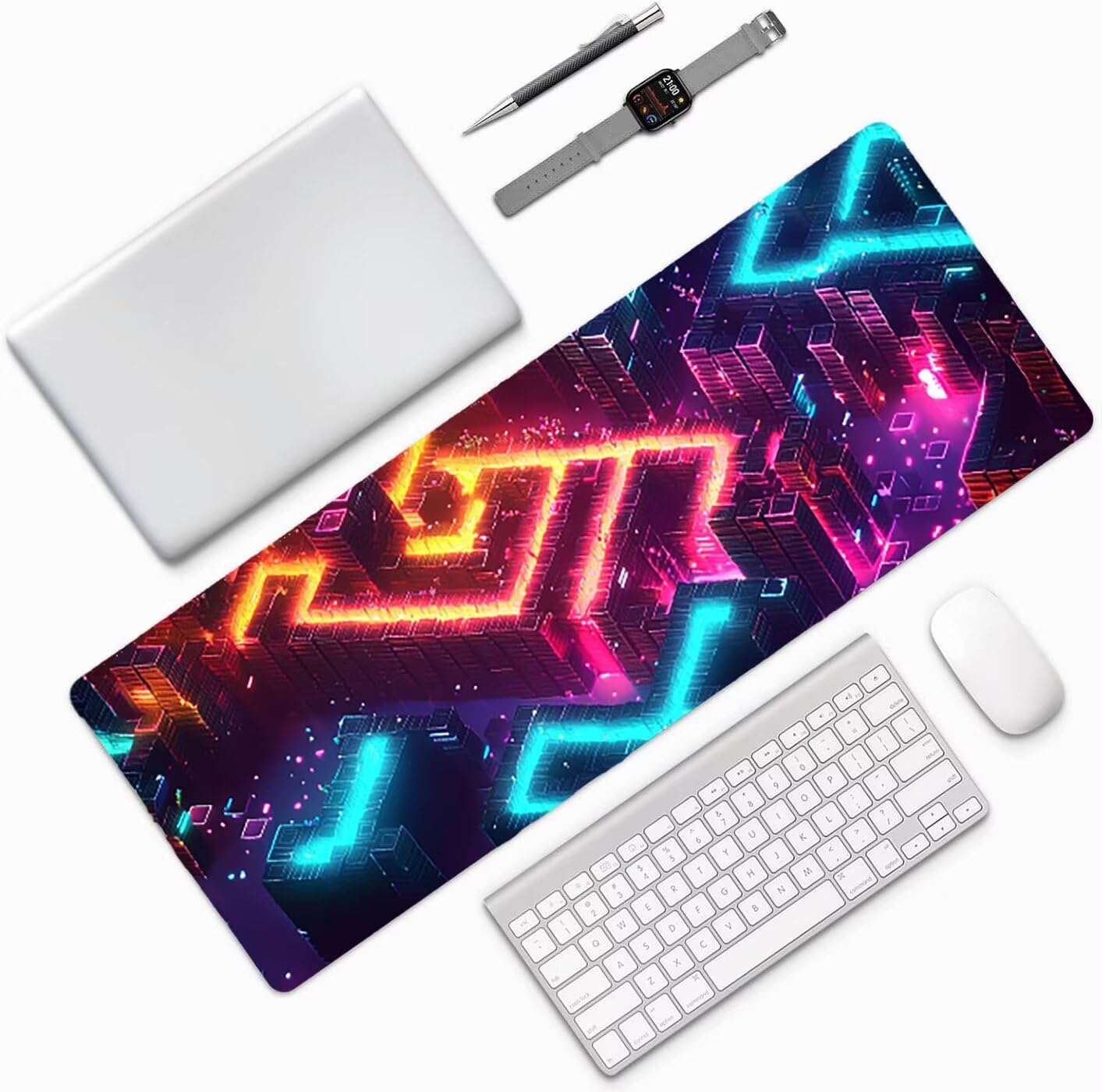 Lpfieonn Orange Farbe Großes Schreibtischunterlage, XXL Schreibtischunterlagen, Blau XXL Wasserdicht Gaming Mousepad mit Vernähter Rand und Rutschfeste Gummibasis, für Hause/Büro 120x60cm PF-2429