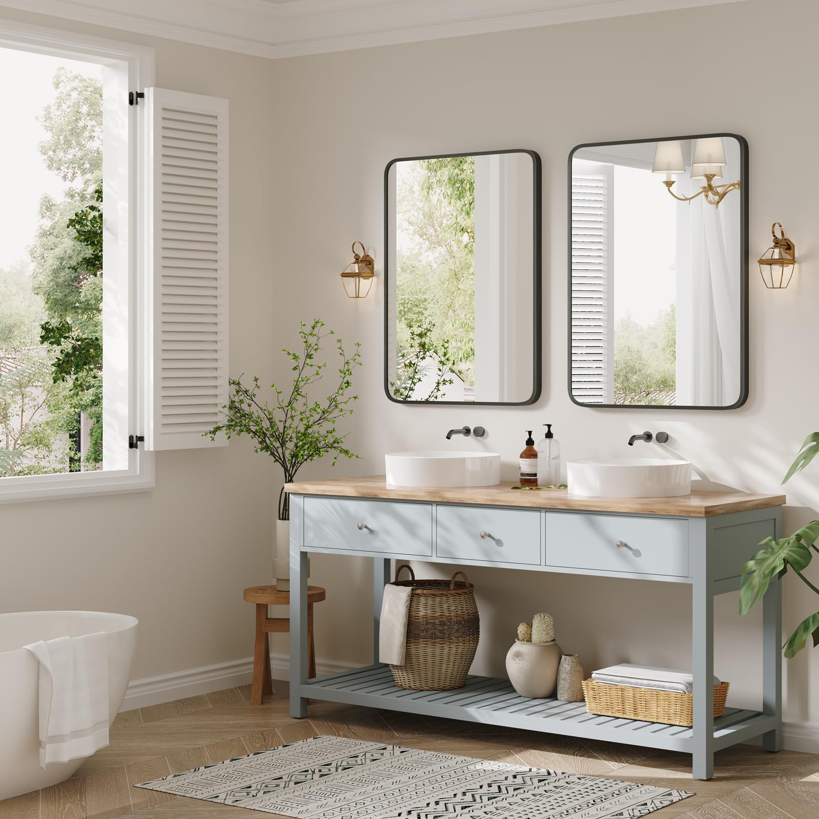 Dripex Miroir Salle de Bain 75x55cm Rectangulaire avec Cadre en Aluminium, Miroir Mural/Dressing/Salon Décoration HD Miroir de Maquillage (Noir)