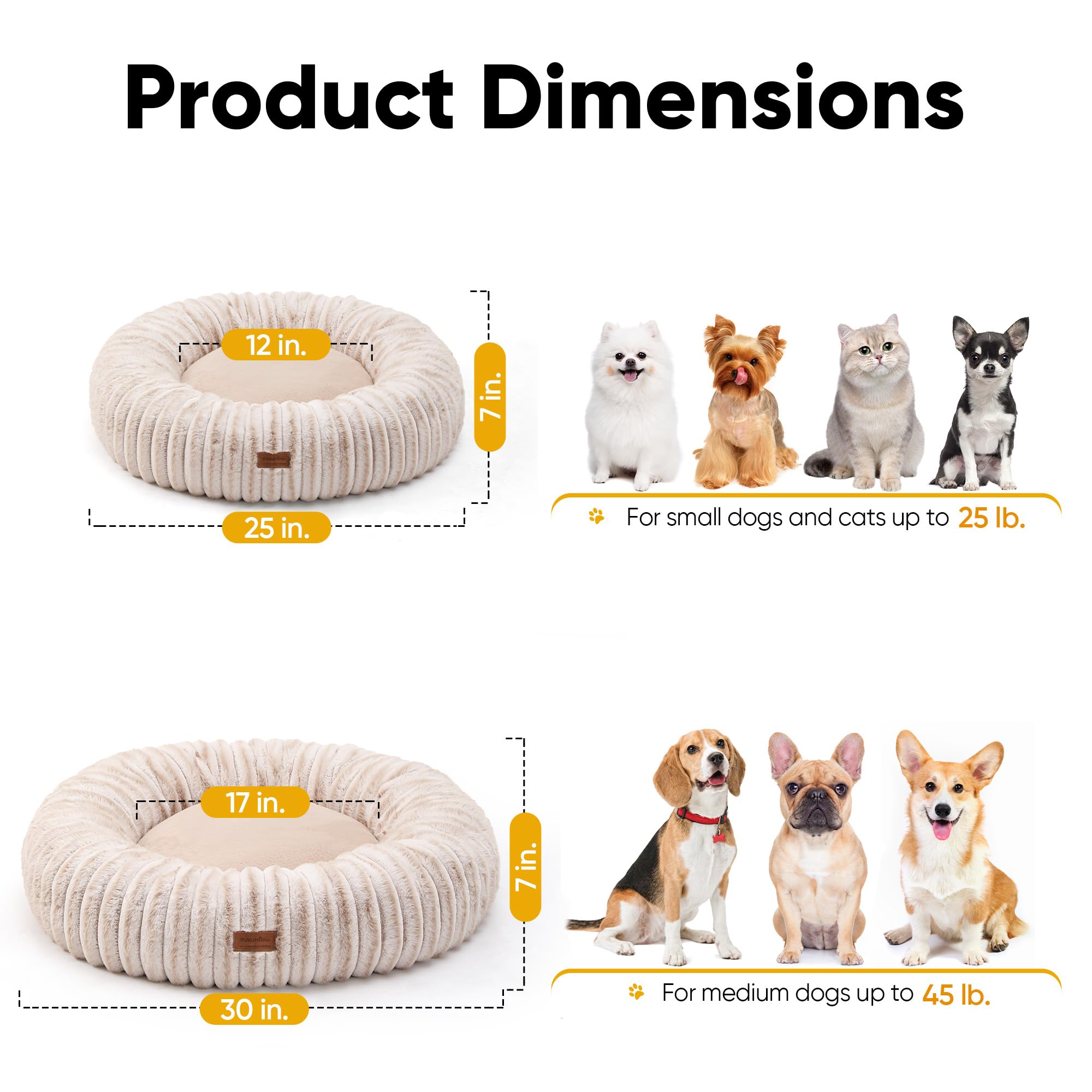 FUKUMARU Panier pour Chien, Lit Béquille Apaisant pour Chiots Anxieux, Coussin Moderne Dehoussable Lavable pour Chat à Imprimé Dégradé, Panier Orthopédique pour Chiot, Couleur Camel, 63cm