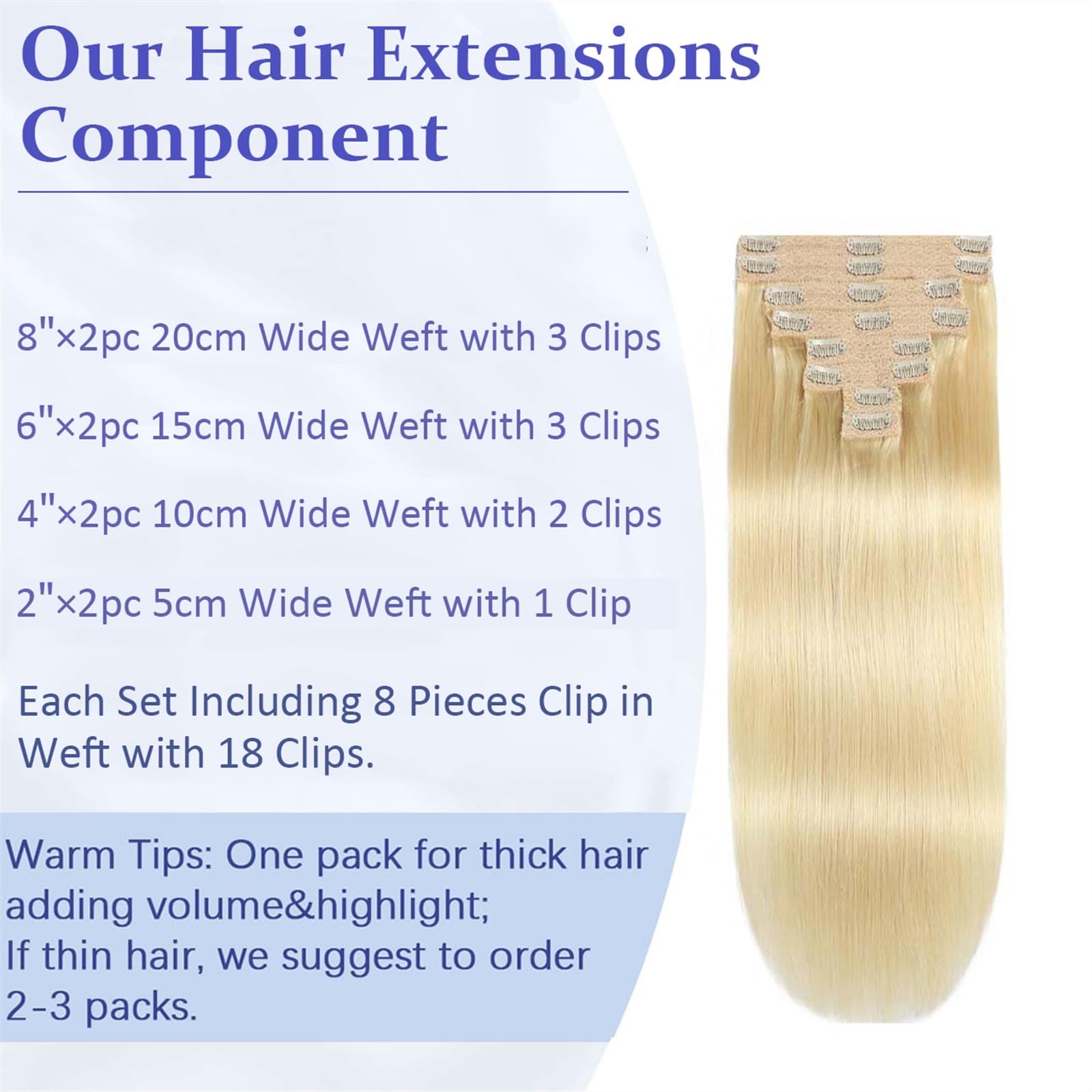 Haarverlängerungen 8 Teile/satz Haarverlängerungen Clip in Echthaar Blond #613 16-24 Zoll Voller Kopf Seidige Gerade Remy Clip in Haarverlängerungen Remy Echthaar Natürliches Menschenhaar(16inches)
