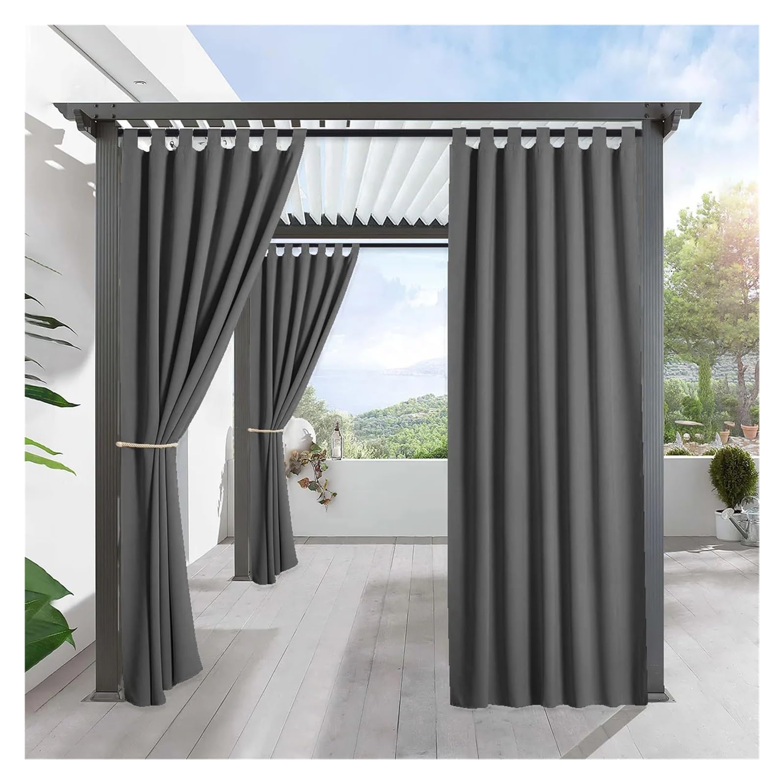 Cortina para pérgola exterior impermeable térmica gris de 137x274cm