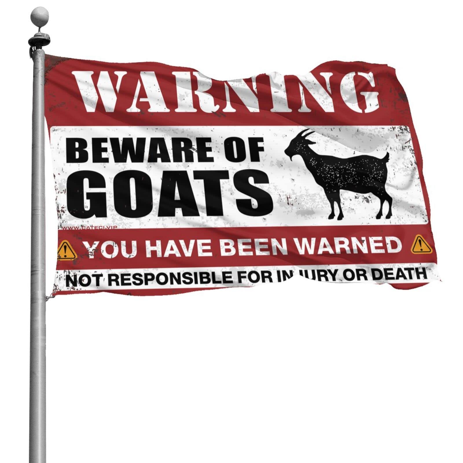 Drapeau Beware of Goats 152 x 244 cm en tissu résistant avec finitions soignées