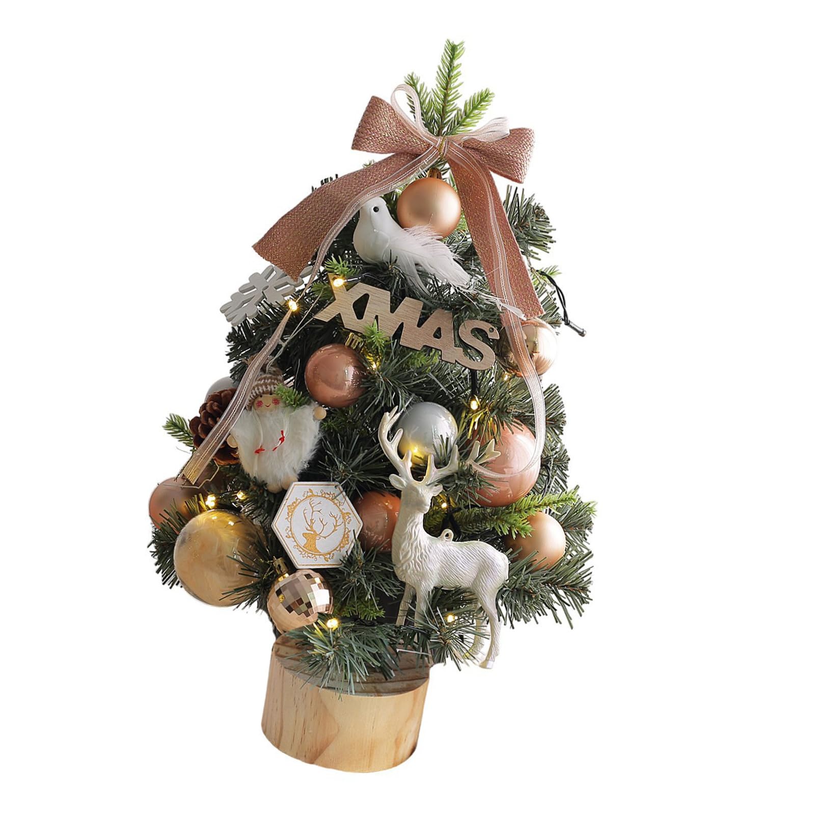 Tsophreniq Portable Tabletop Christmas Tree with LED Lights and Ornament Seasonal Decoration for or Home Party Supplies Holiday Desk Ornament