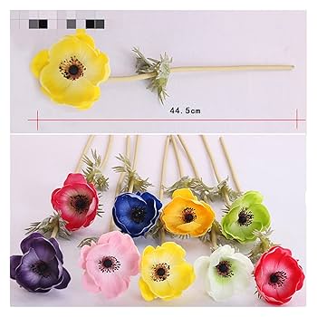 Amazon｜アートフラワー 本物のタッチ人工的なアネモネの花の