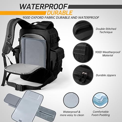 Miniatura 7 de SHARKMOUTH Bolsa de pañales militar para hombres, mochila grande para bebé con cambiador para papá activo, aislada para viajes al aire libre,