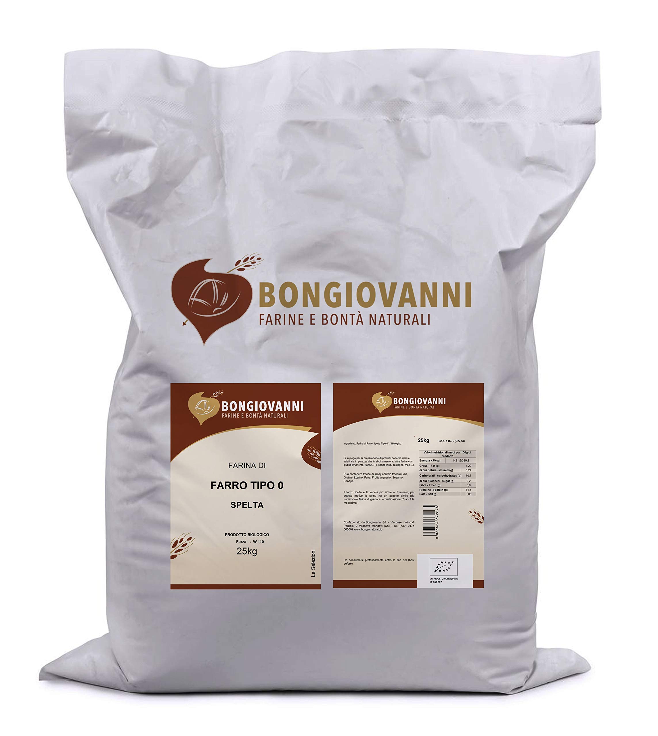 BONGIOVANNI Farine e Bontà Naturali Dinkelmehl Typ 0, 25 kg, Bio