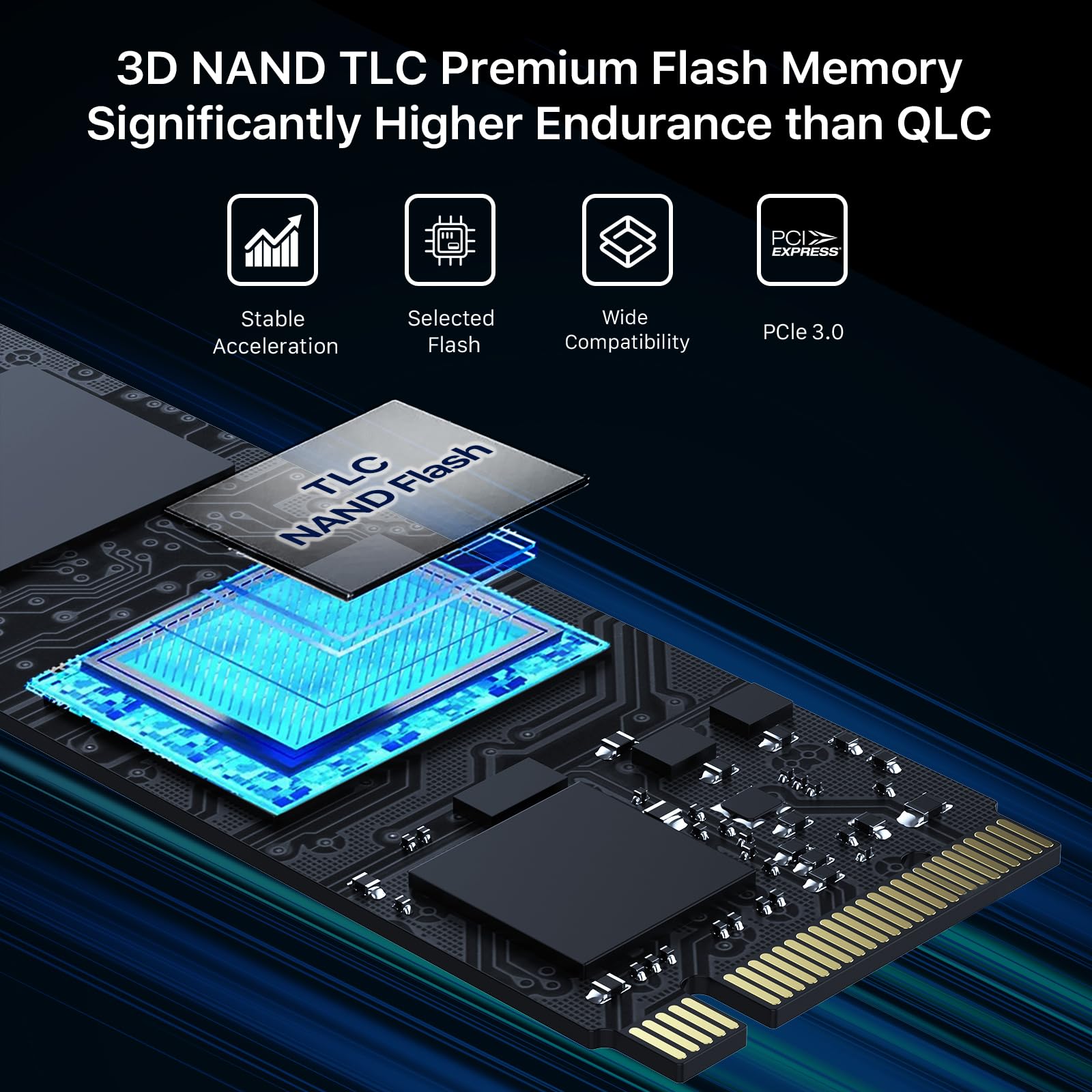 SSD NVMe M.2 PCIe 3.0×4 1To, Lecture Jusqu'à 3 500 Mo/s, Format M.2 2280, Disque Dur Interne TLC NAND 3D avec Cache SLC - Compatible Ordinateurs Portables et PC de Bureau