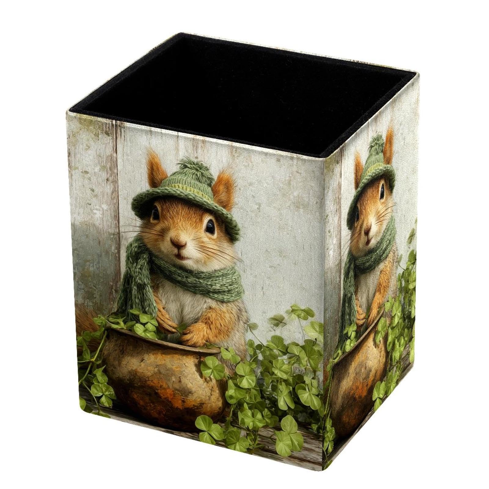 VAPOKF Pencil Holders for Desk, Clover and Squirrel Printed Pen Holders Pen Pot Makeup Brushes Storage Desktop Stationery Supplies Organiser for Home Office