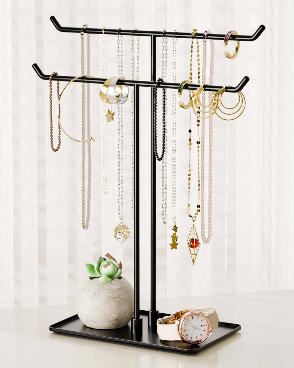 Jewelry Stand Necklace Holder Organizer: Black Necklace Organizer Stand for Girls, Jewelry Hanging Display Holder for Women, Bracelet Holding Rack As Gift, Black