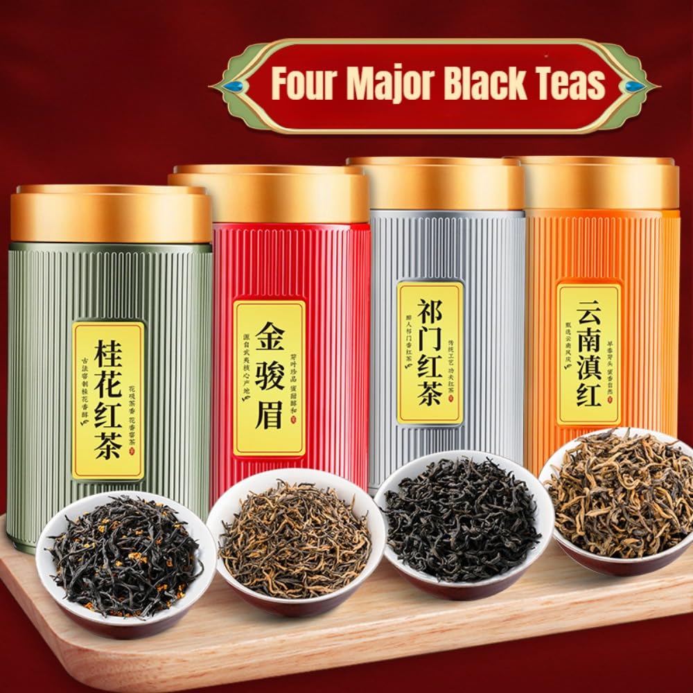 Regalo De Té Seleccionado De 4 Tés Negros Clásicos, (125g * 4) Té Negro Jinjunmei, Qimen, Dianhong Y Osmanthus