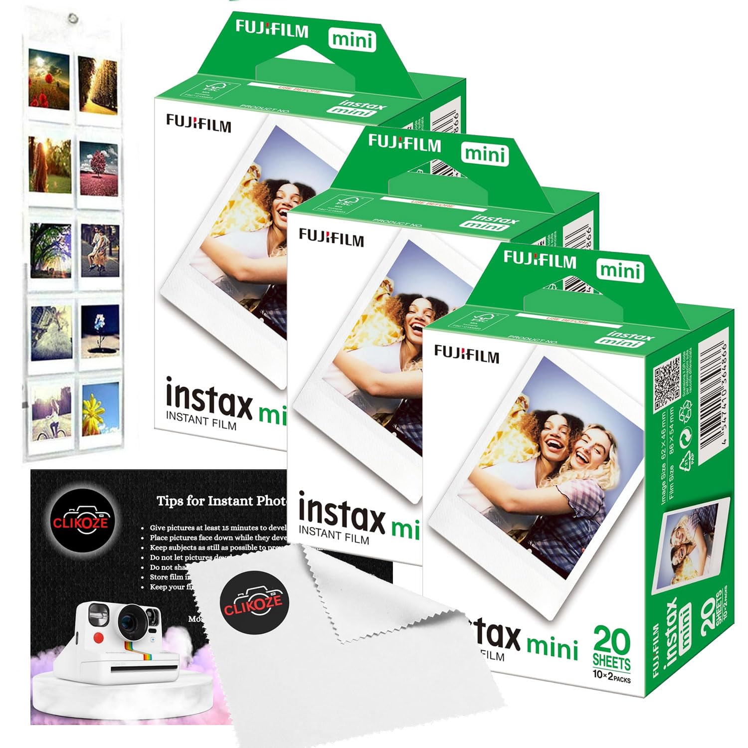 Clikoze Instant Camera Film Bundle with Mini Film x 40 Shots, Wall Hanging Album, Clikoze Lens Cloth and Instant Photography Tips Card — view 4
