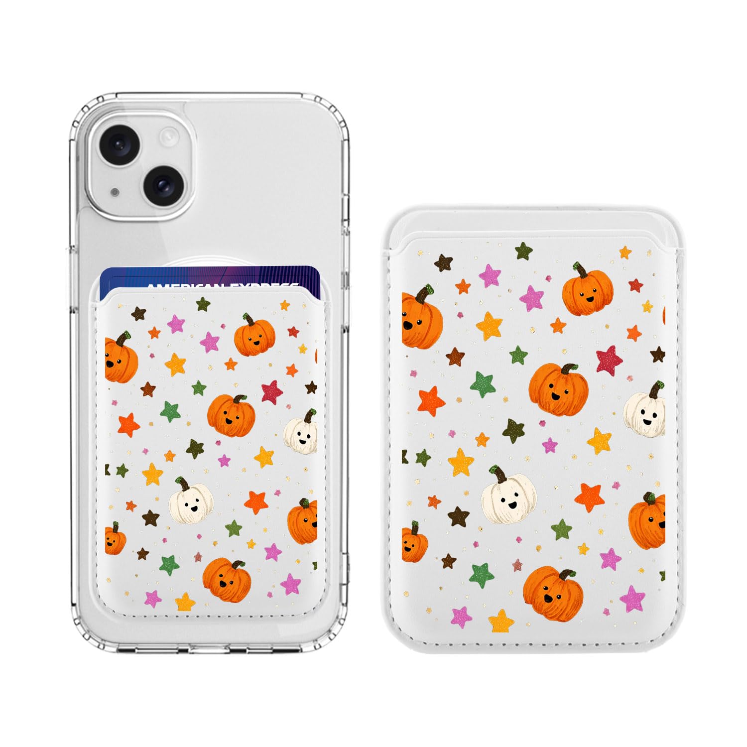 Magnetic Wallet Compatible with MagSafe for iPhone 17/16/15/14/13/12 Series, Cute Kawaii Fall Pumpkin Star Leather for Magsafe Card Holder for Women Teen Girls-image-23