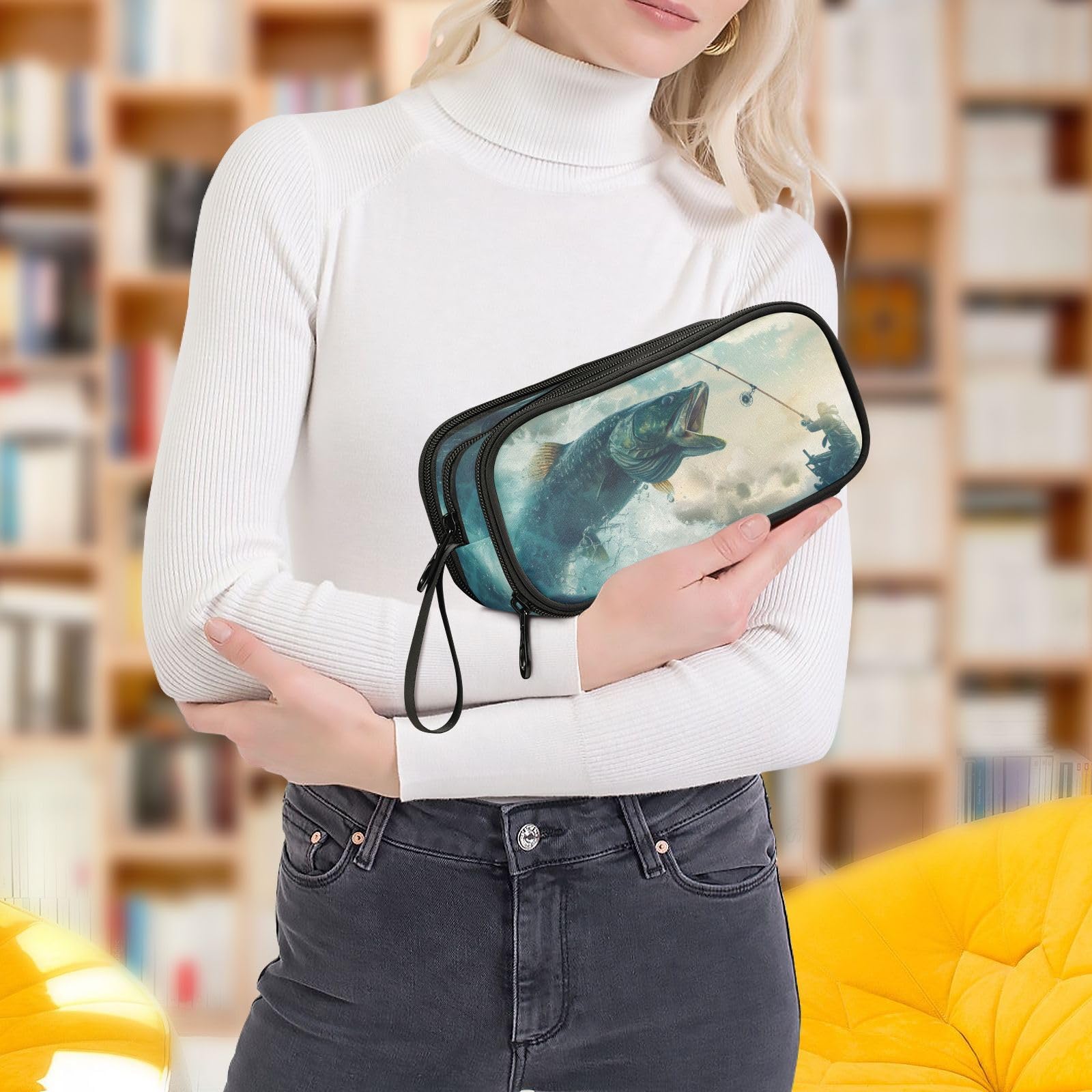 Go Fishing - Astuccio per matite per ragazzi e ragazze, grande astuccio con cerniera, grande capacità, per cancelleria, penne, organizer per bambini, adolescenti, adulti, scuola