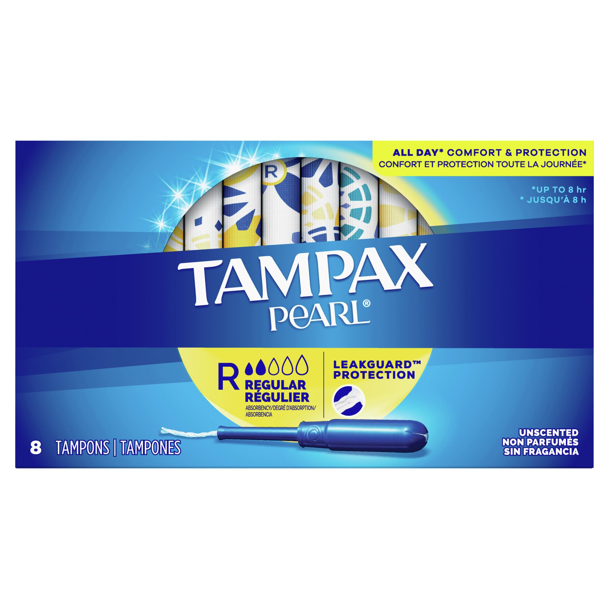 TampaxPearl Tampons with LeakGuard Protection, Regular Absorbency, Box of 8